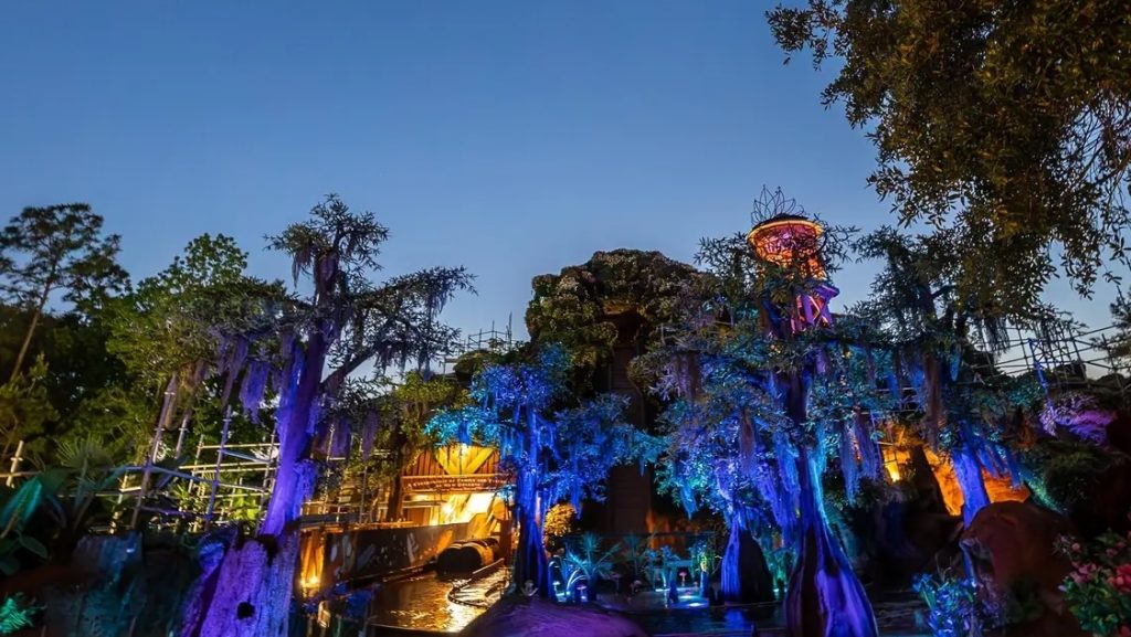 Tiana's Bayou Adventure at night