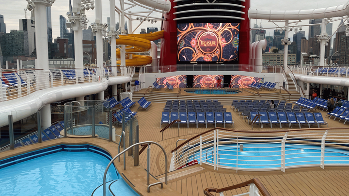 Disney Treasure cruise ship - swimming pools and deck